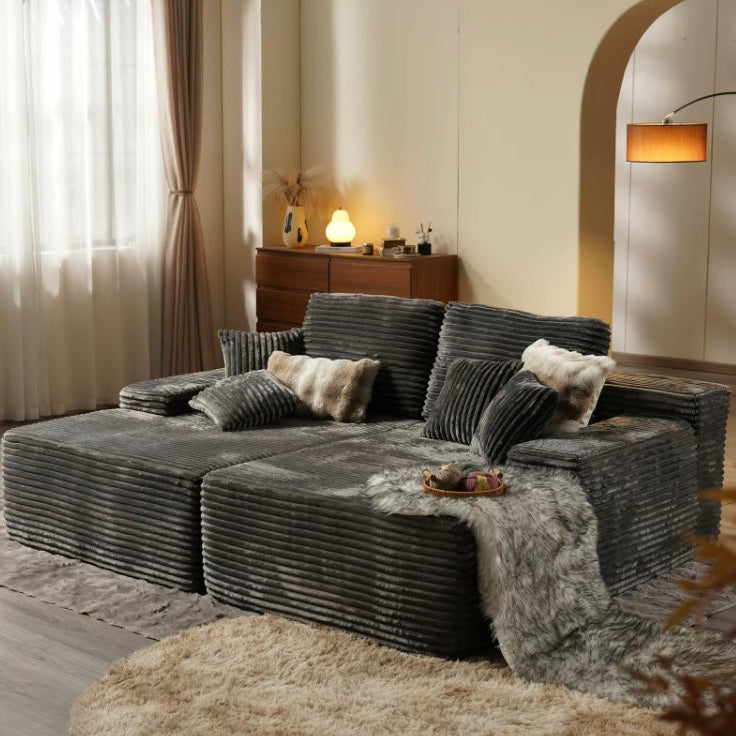 Luxury Compressed Sofa Bed - Plush Rabbit Hair Corduroy | Ergonomic Design | Instant Unboxing
