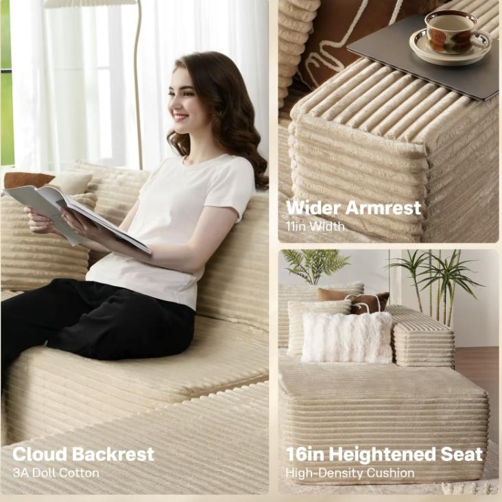 Luxury Compressed Sofa Bed - Plush Rabbit Hair Corduroy | Ergonomic Design | Instant Unboxing