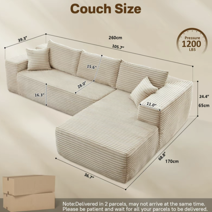 Luxury Compressed Sofa Bed - Plush Rabbit Hair Corduroy | Ergonomic Design | Instant Unboxing