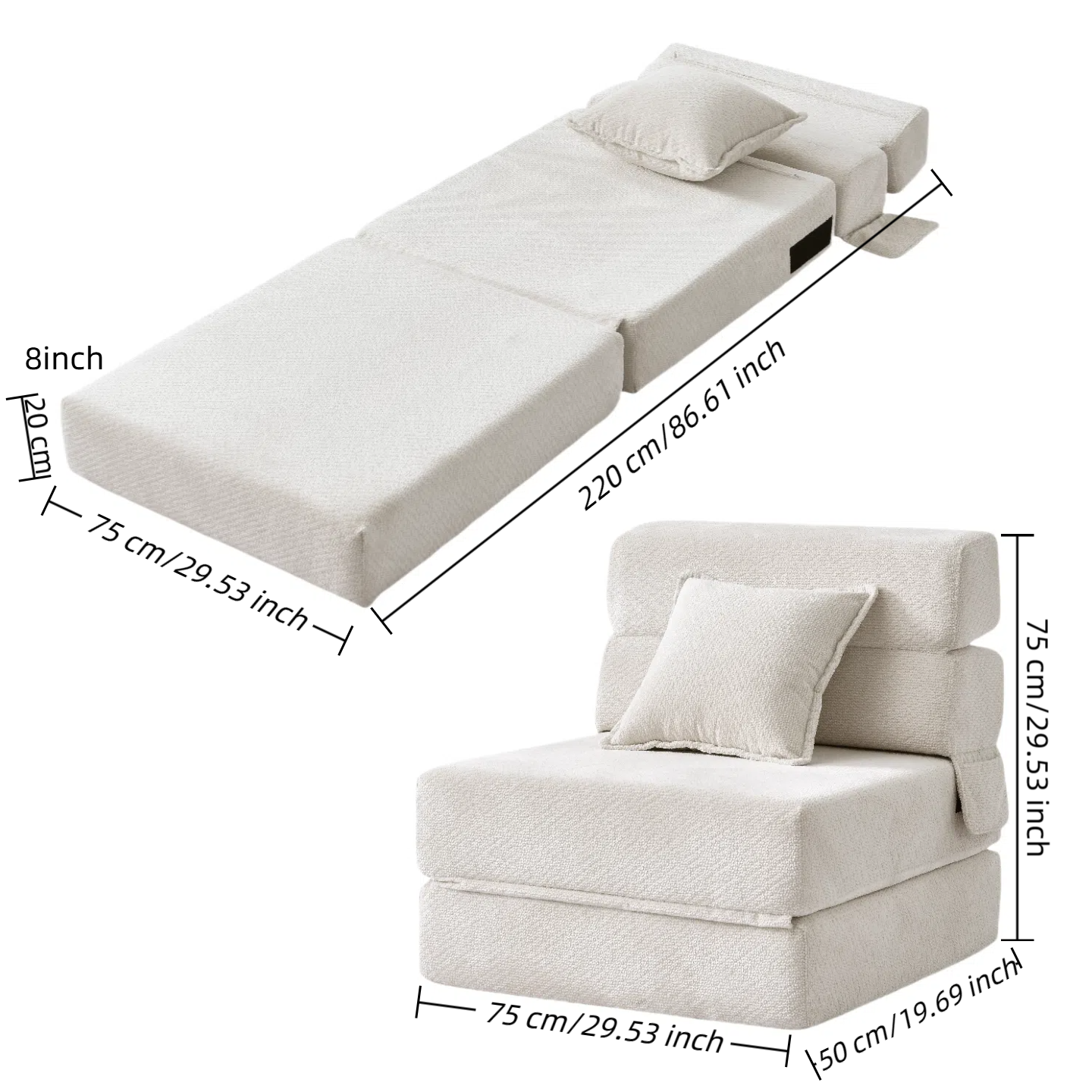 3-in-1 Compressible Sofa Bed with Velcro