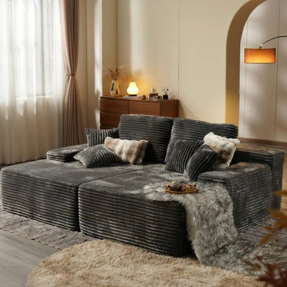 Luxury Compressed Sofa Bed - Plush Rabbit Hair Corduroy | Ergonomic Design | Instant Unboxing