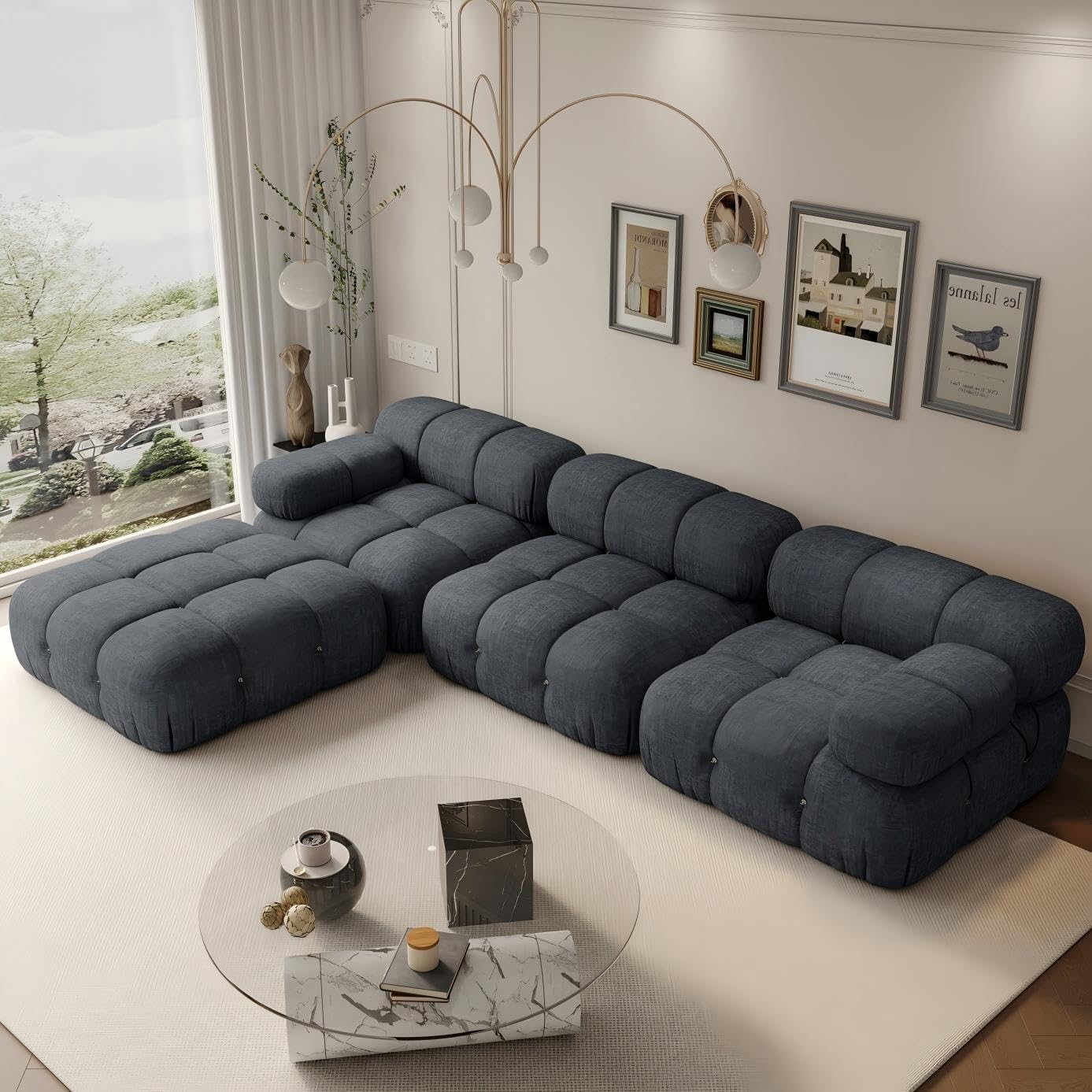 Modular Sofa Set - Customizable Sectional Couch with Reversible Chaise, Ottoman & DIY Colors (Black, White, Gray, Red, Yellow)